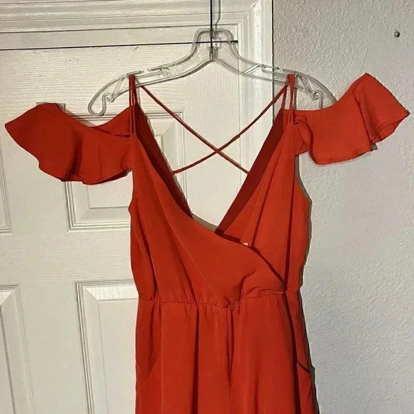 Sugar+Lips Womens Romper One Piece Coral Deep V Strappy Lightweight Ruffle S - Picture 8 of 12